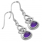 Oval Amethyst Stone Celtic Knot Silver Earrings - e302